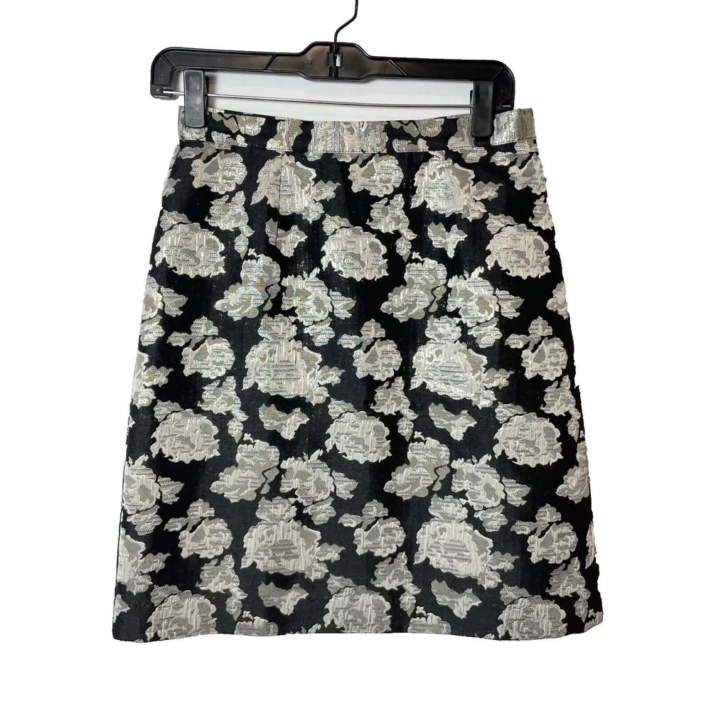 Adrienne Vittadini Floral Straight &โ Pencil A-line Skirt Womens Size 2 Black